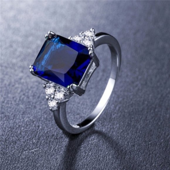 Jewelry - New Princess Cut 925 Sterling Silver Sapphire Ring